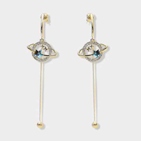 Two Wearing Planet Long Pentagram Earrings