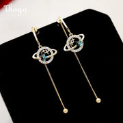 Two Wearing Planet Long Pentagram Earrings